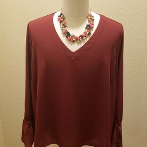 J.Crew Tie Sleeve Top in Red Burgundy in size 22